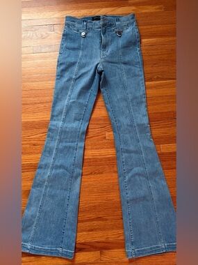 Veronica Beard Mid-Blue Flared Seam-Front Jeans